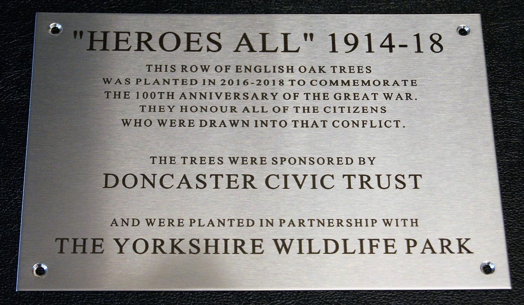 Engraved plaque for trees planted Doncaster Yorkshire Wildlife Park